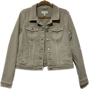 LOFT Light Green Women's Denim Jean Snap Jacket Size M EUC